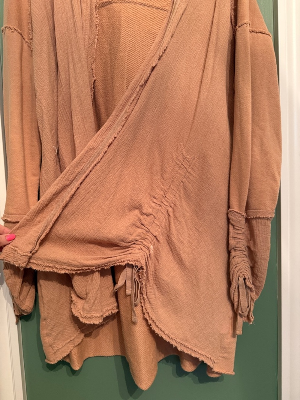 Free People Open-Front Hooded Cardigan in Peach - Picture 2 of 3